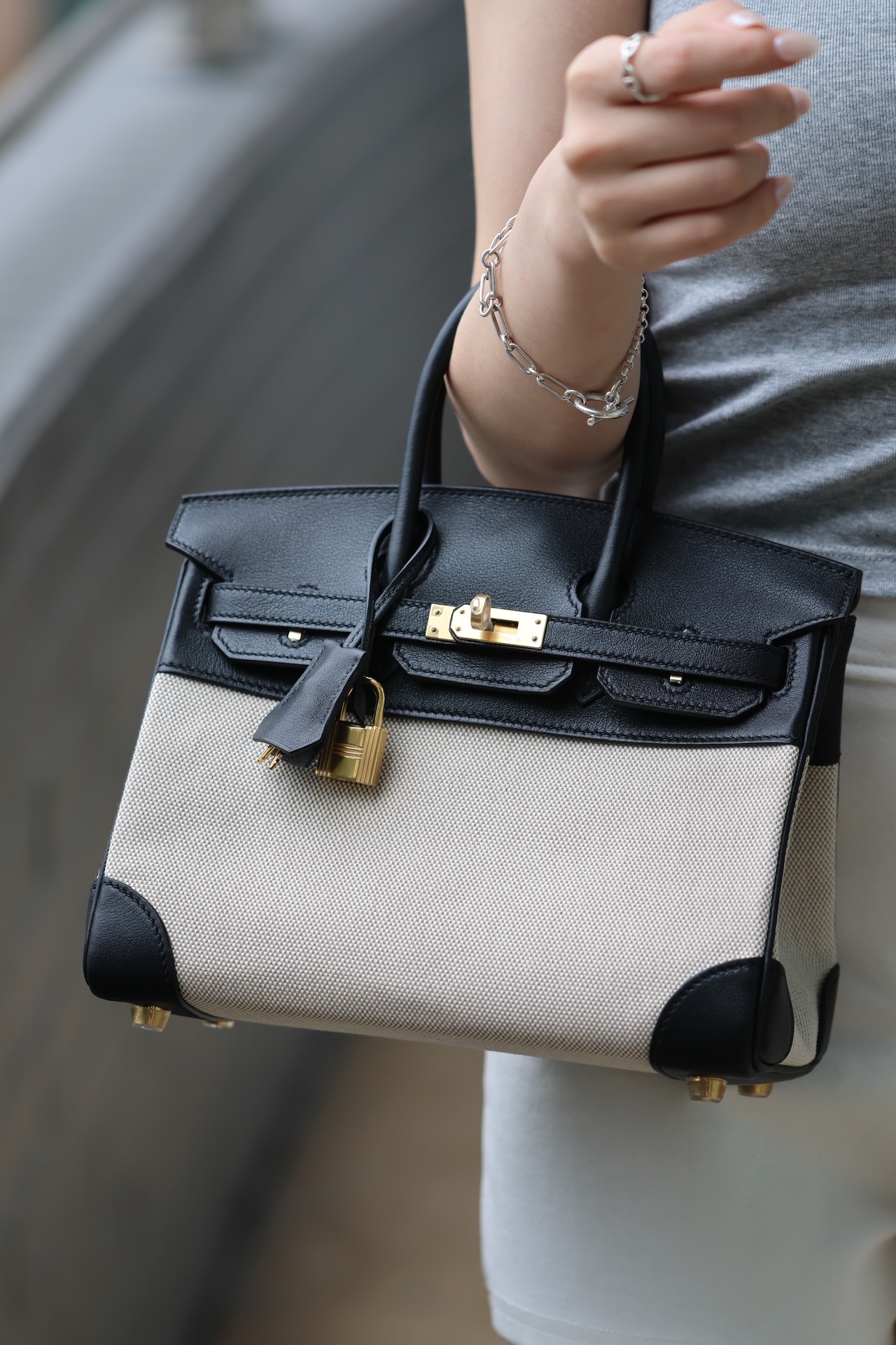 Hermes Canvas with Barenia leather #89 Nolr 30cm