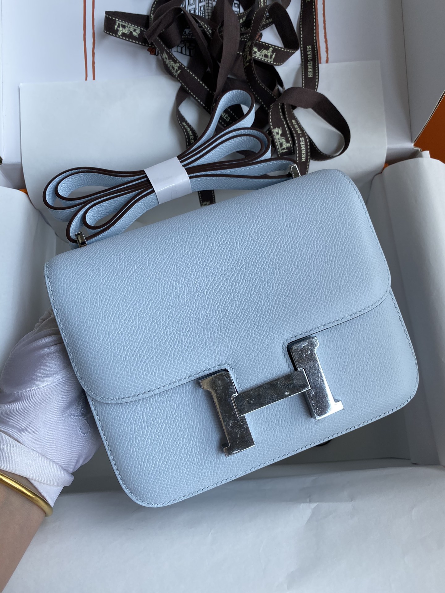 Hermes Constance #T0 Blue Brume 19-24cm Epsom