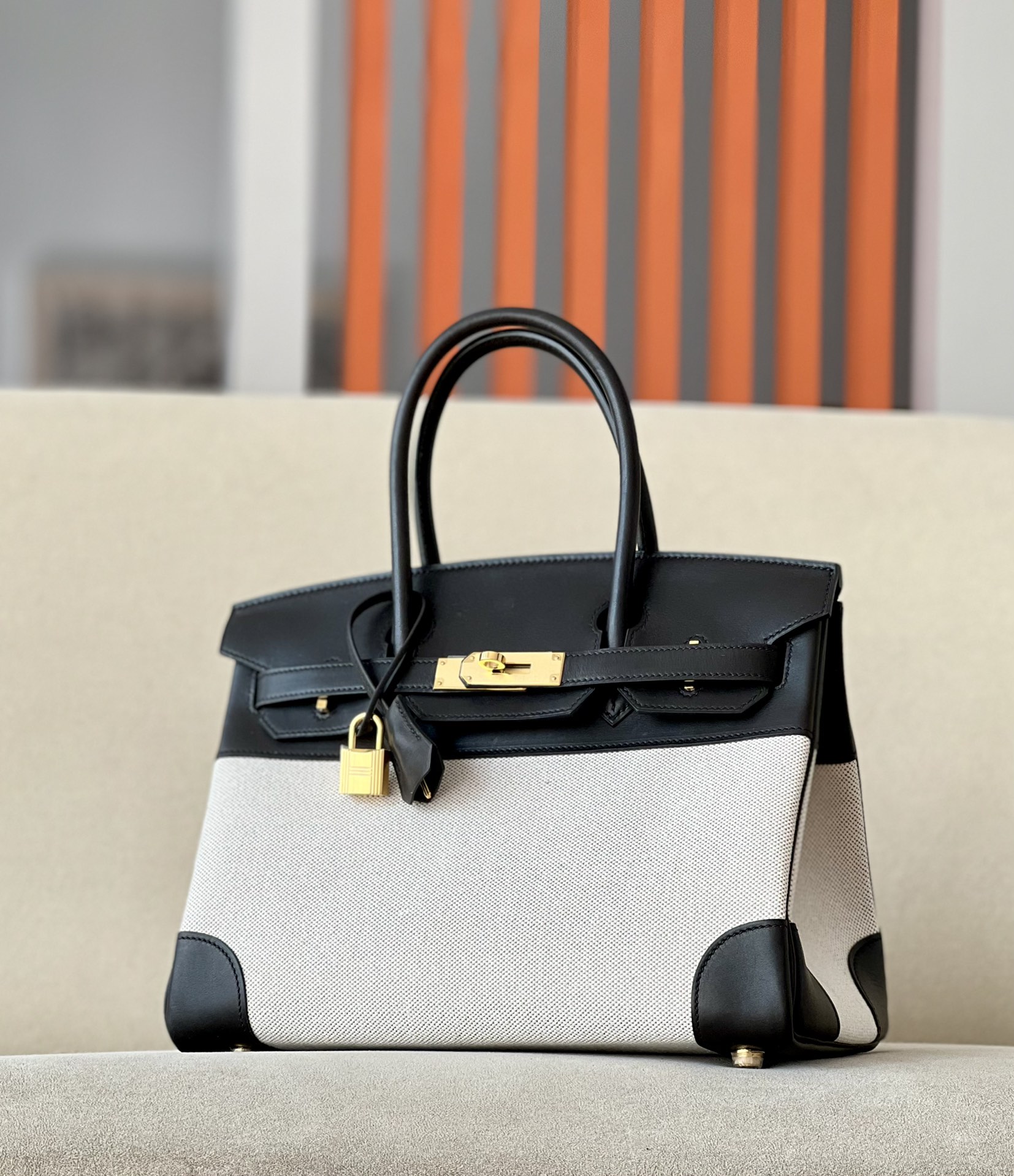 Hermes Canvas with Barenia leather #89 Nolr 30cm