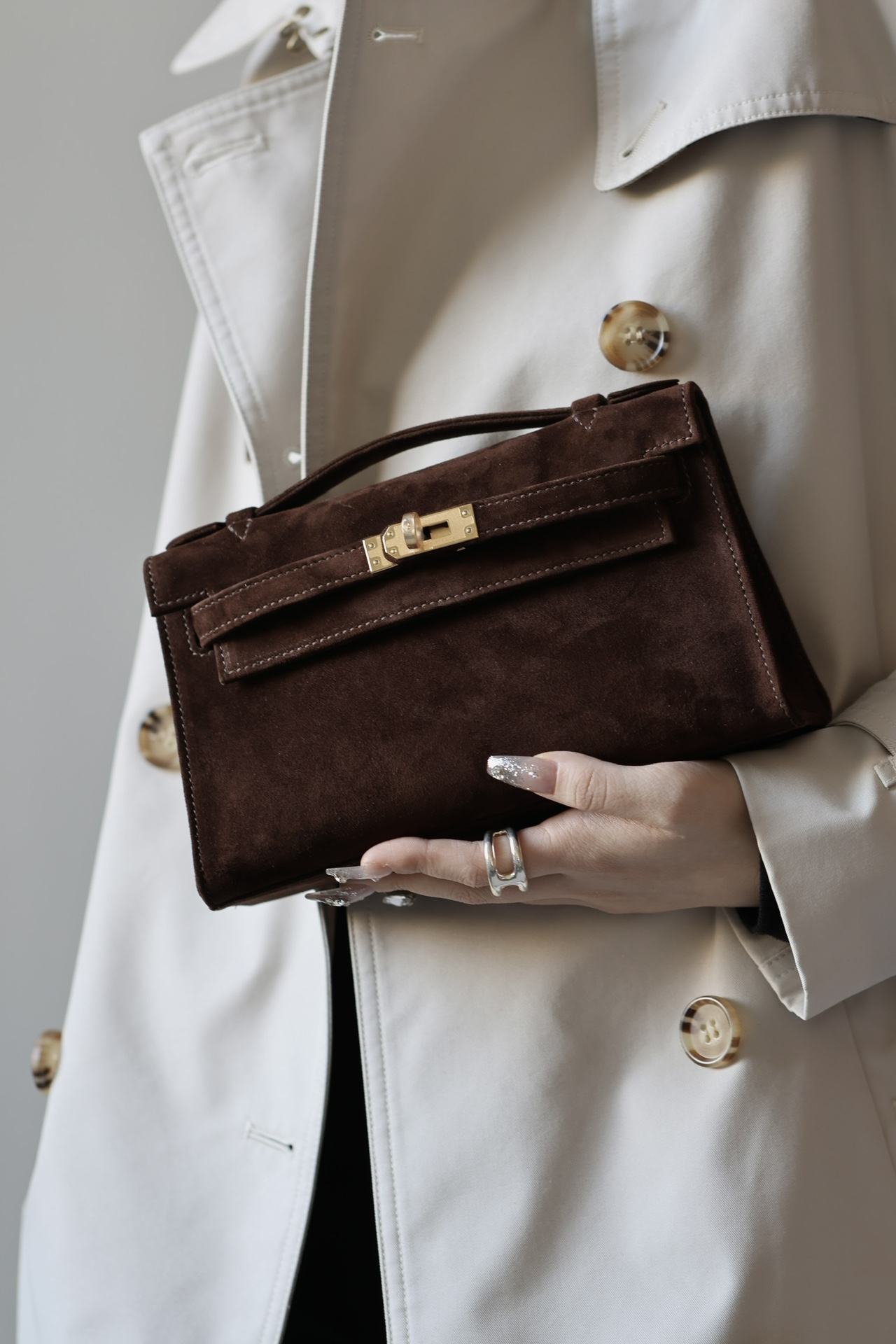 Hermes Kelly #47 Chocolate 22cm Doblis Suede