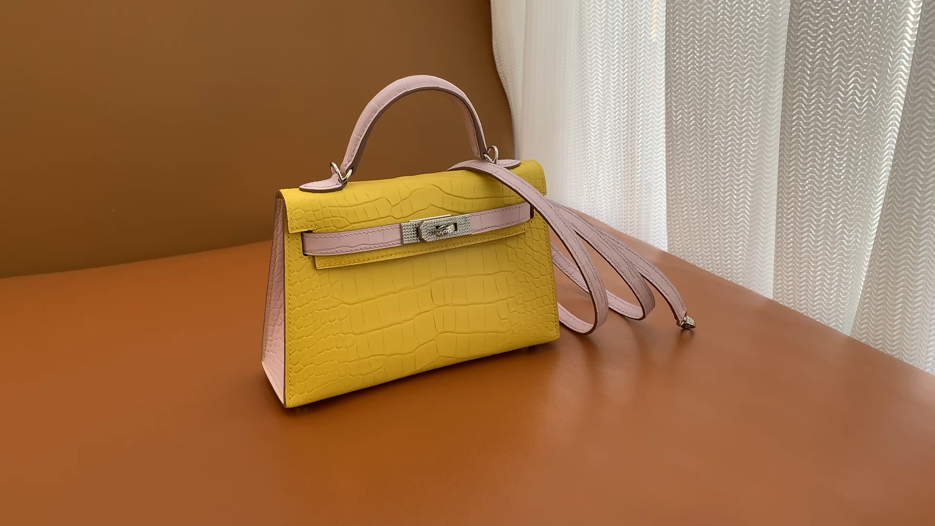 Crocodile skin Mini Kelly color blocking