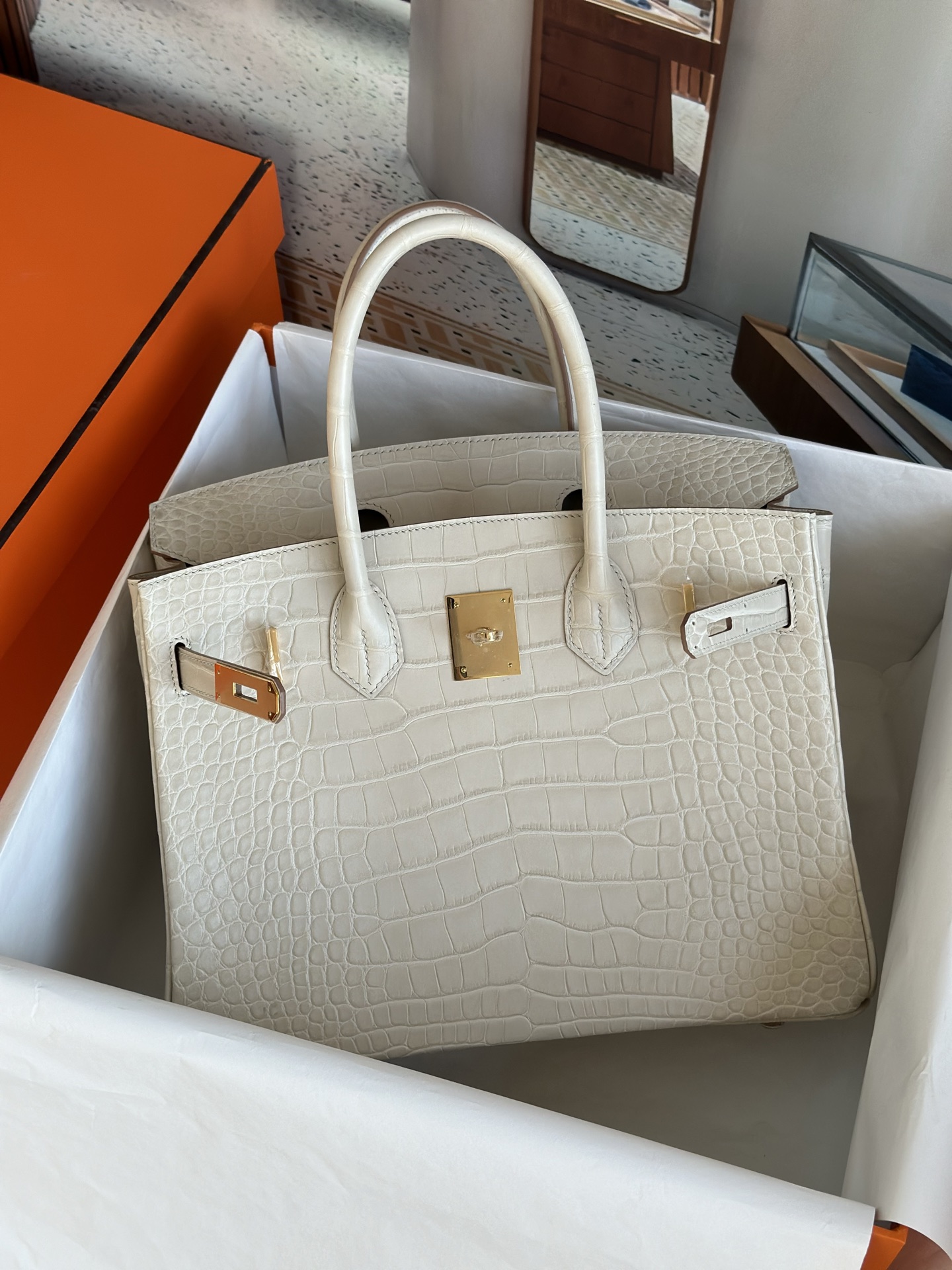 Crocodile leather #8L Beton Birkin 25-35cm