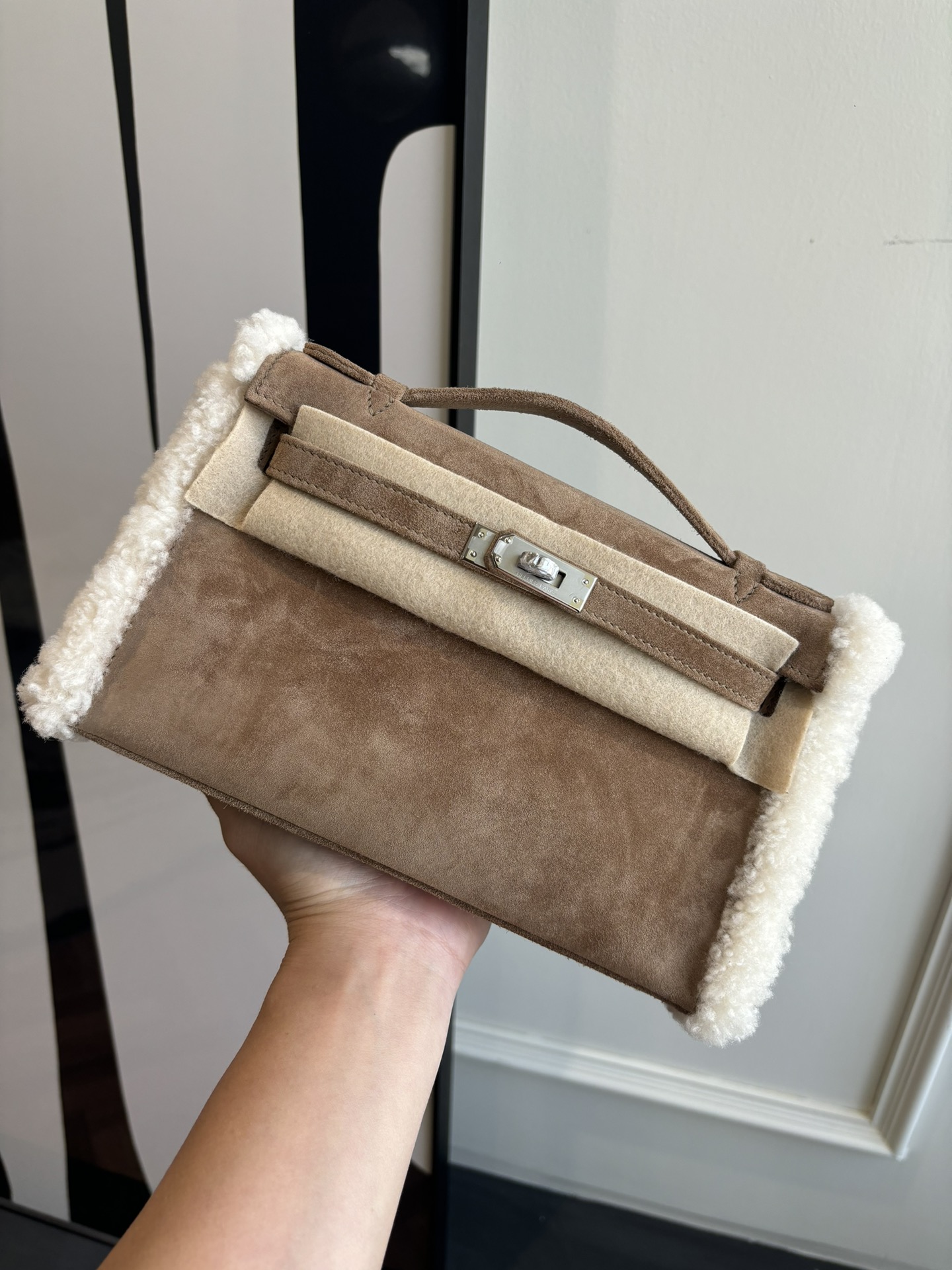 Hermes Mini Kelly Teddy bear suede