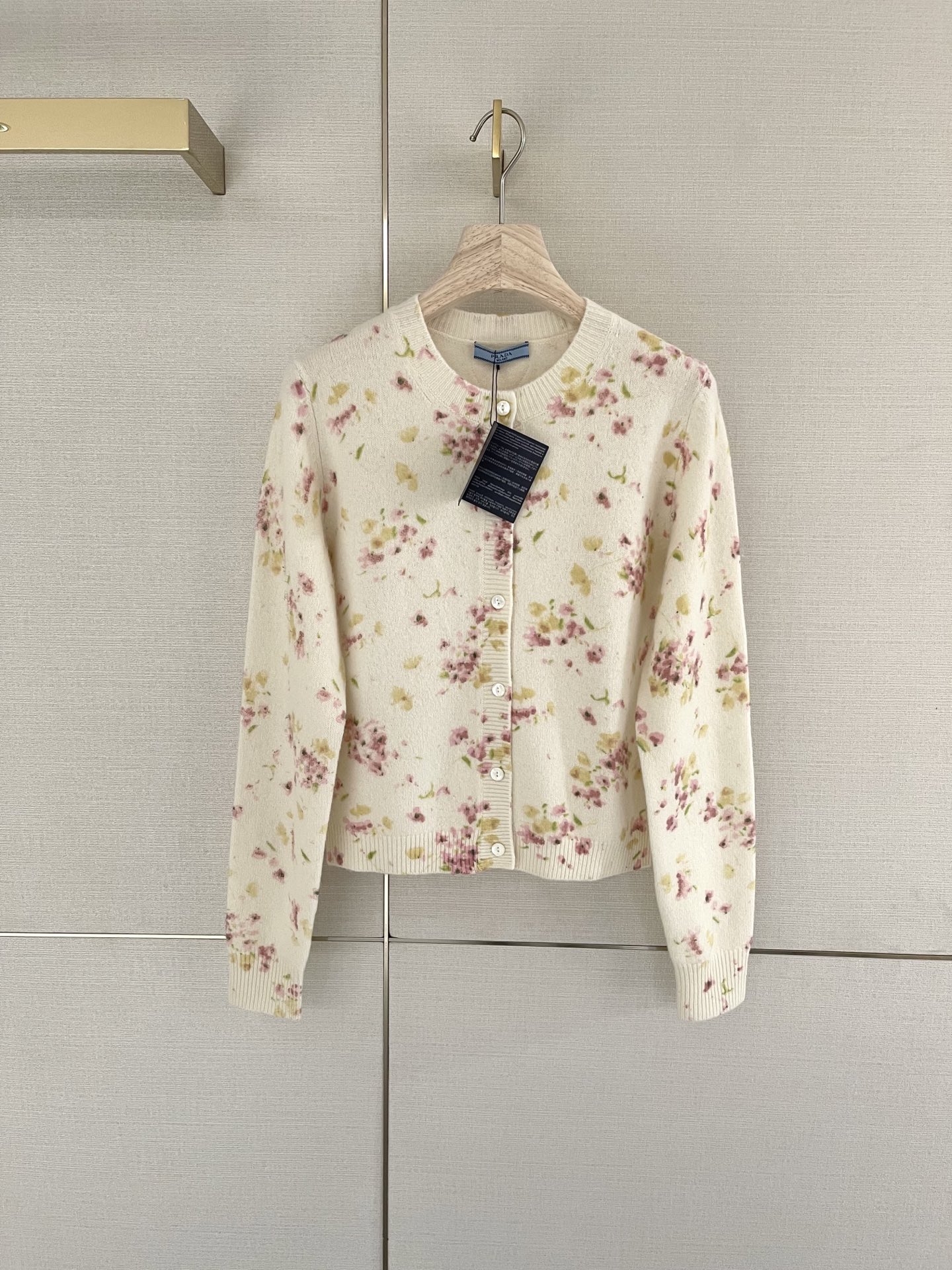 Pr*d Floral wool round neck knitted cardigan