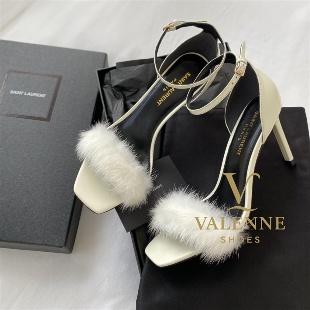 YSL Yves Saint Laurent Mink Fur Strappy high heels