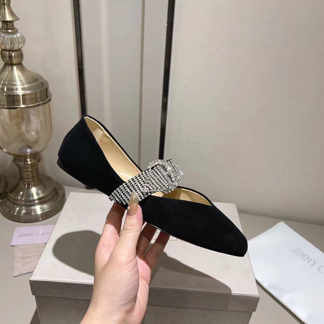 jimmy Choo Krista Leather Crystal decoration Ballet shoes