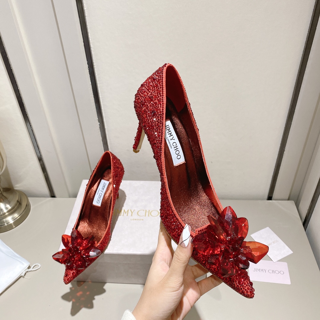 Jimmy Choo Alia Suede crystal high heels red