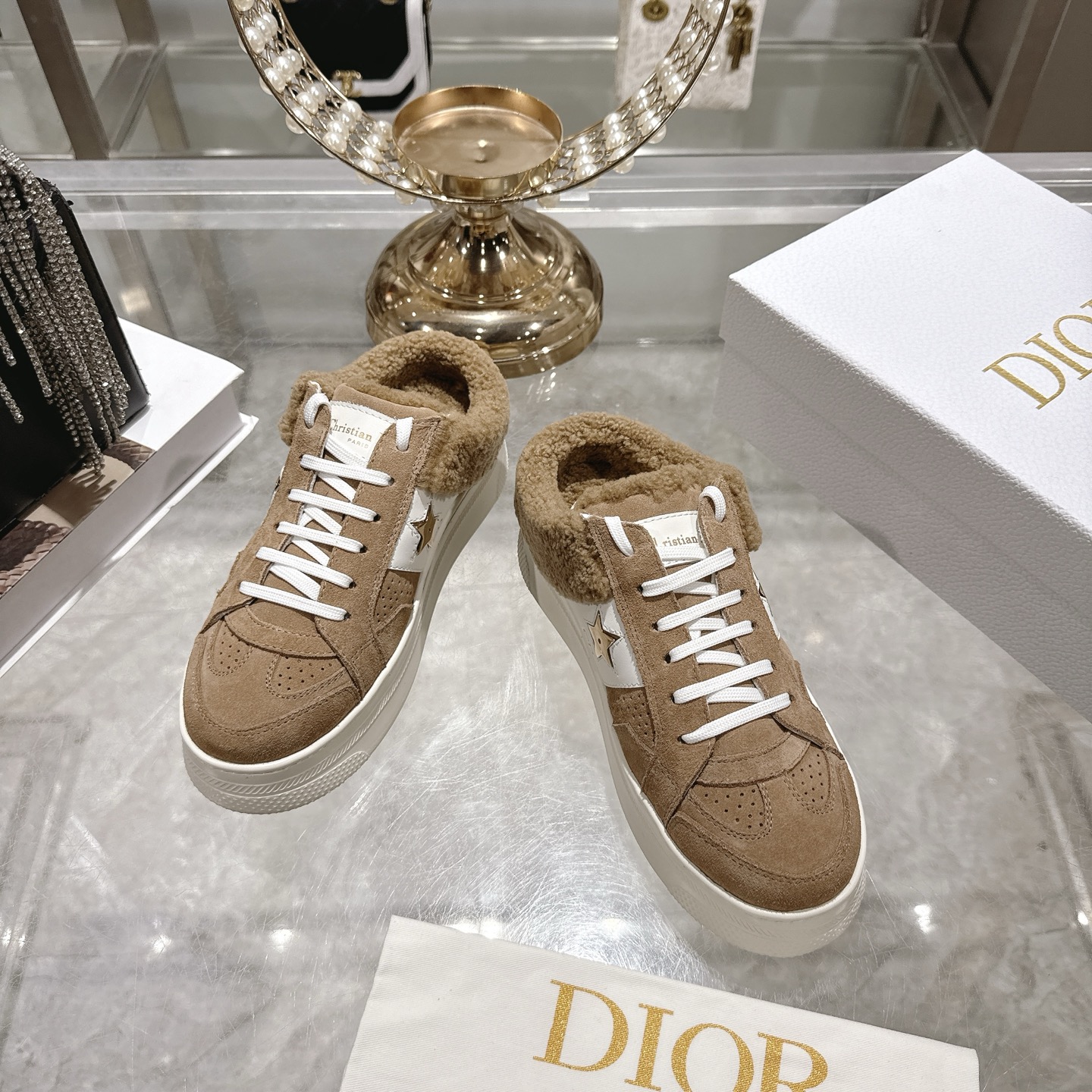 Dior Casual Shoes Furry Slippers (Open-backed)