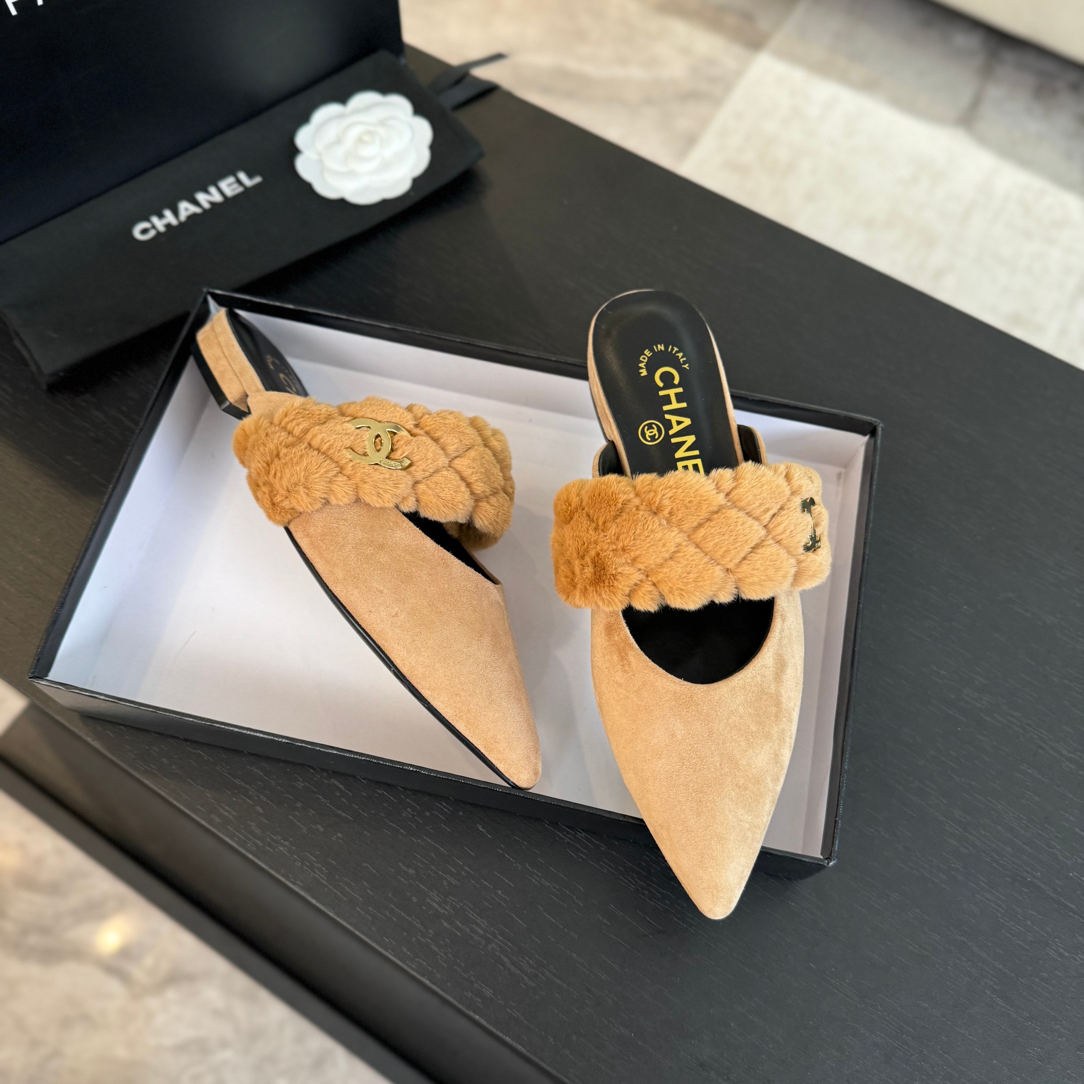 Cha Rabbit Fur Slippers