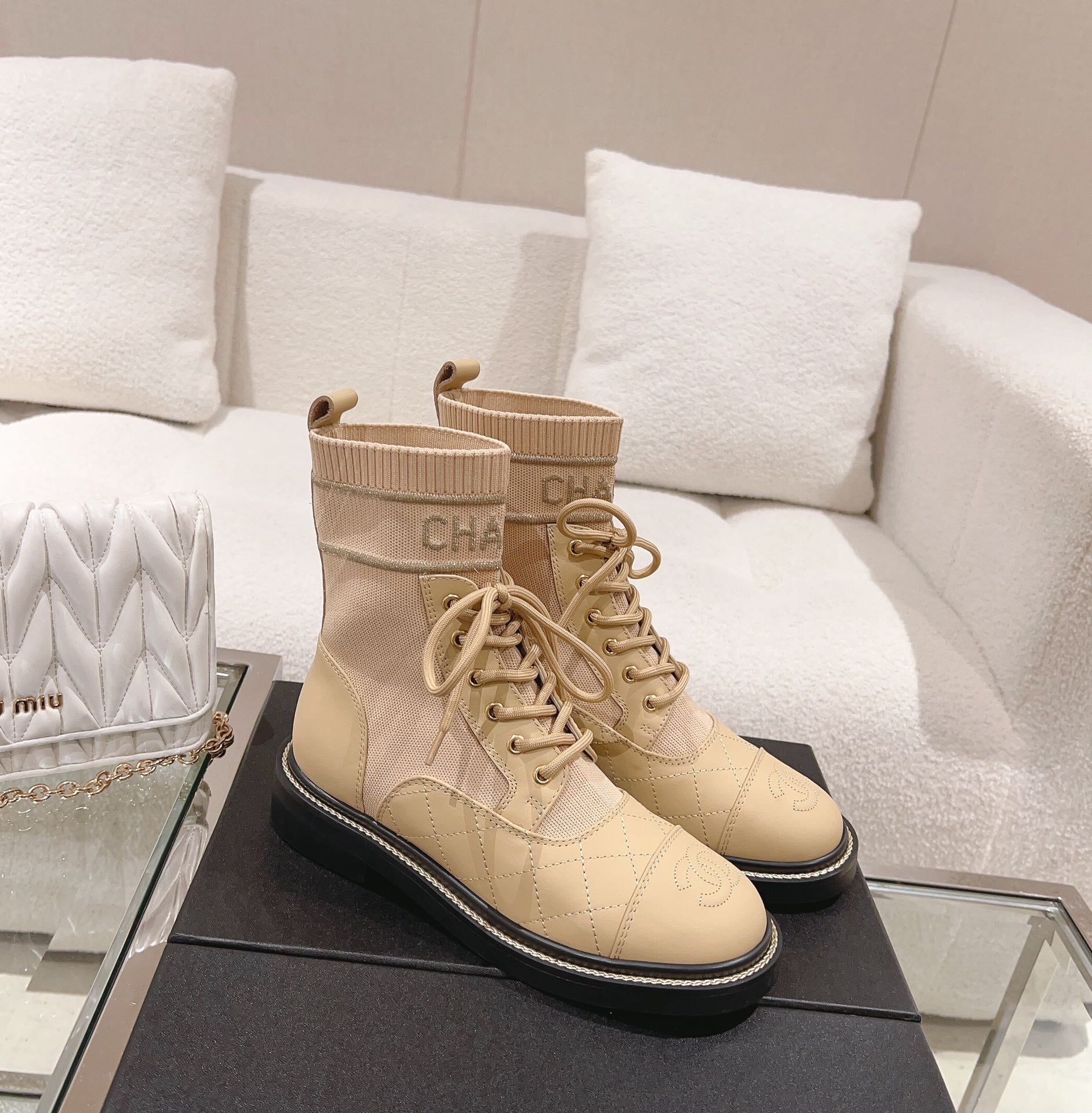 Cha Knitted lace-up booties