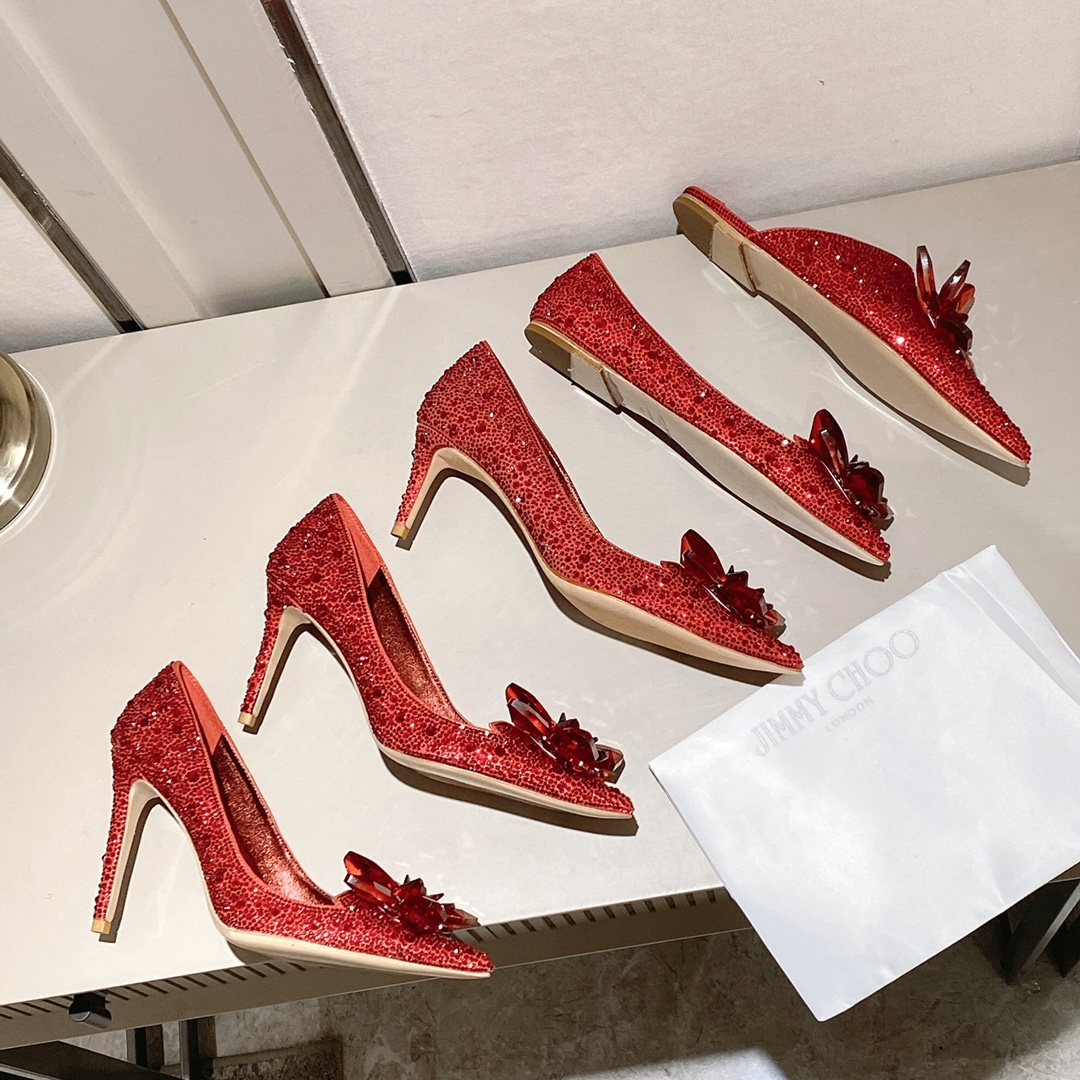Jimmy Choo Alia Suede crystal high heels red