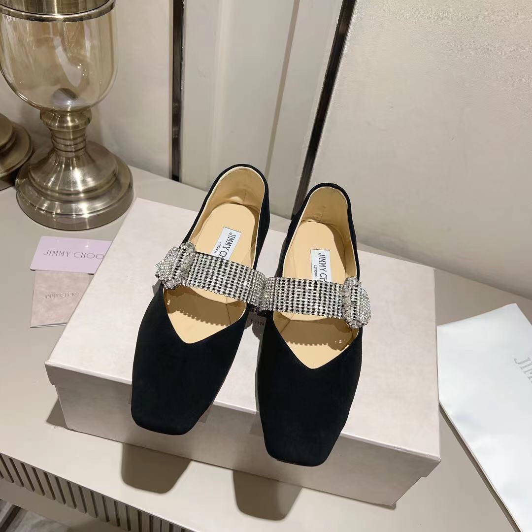 jimmy Choo Krista Leather Crystal decoration Ballet shoes