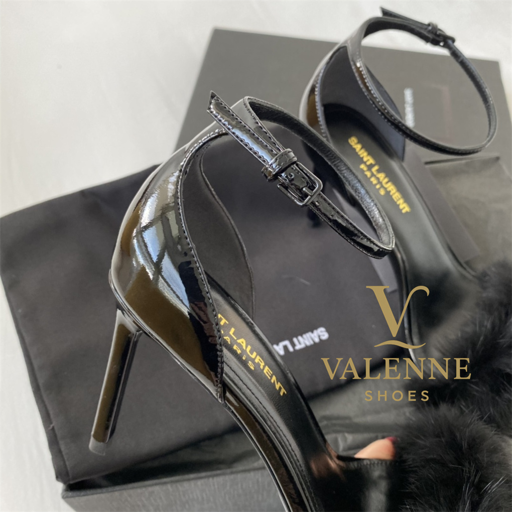 YSL Yves Saint Laurent Mink Fur Strappy high heels