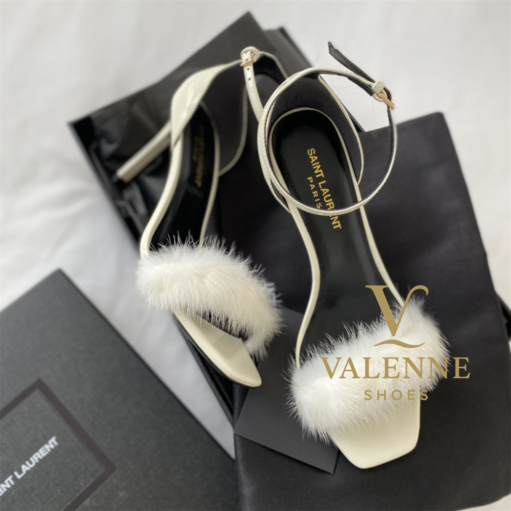 YSL Yves Saint Laurent Mink Fur Strappy high heels