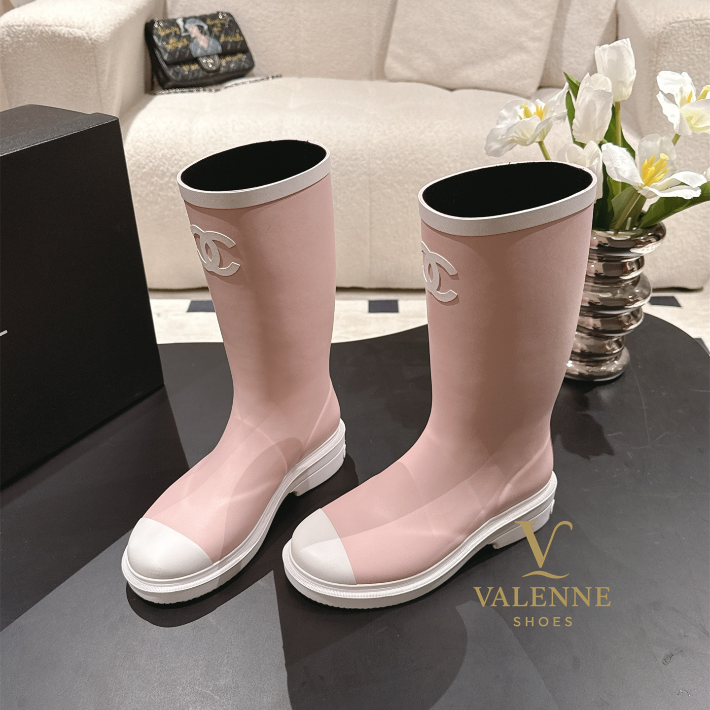 Cha Pink and white Rain Boots