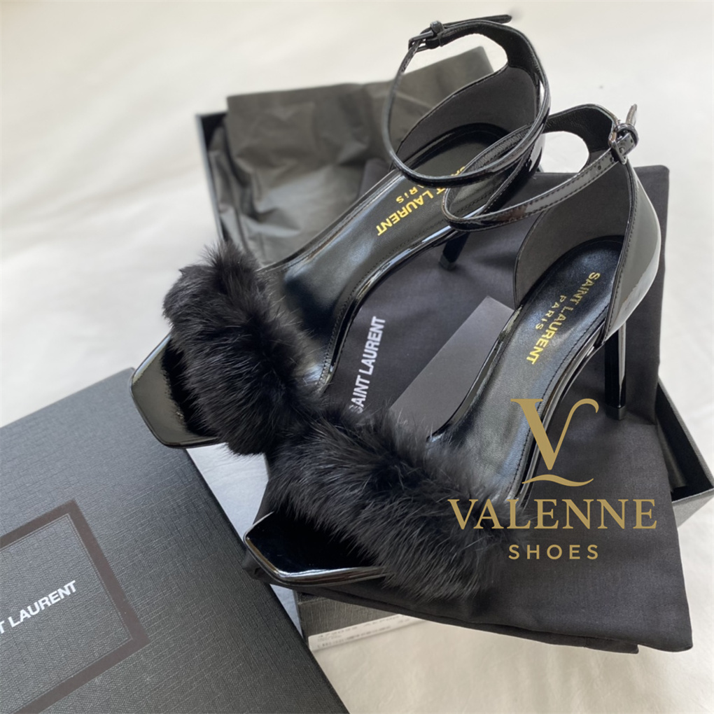 YSL Yves Saint Laurent Mink Fur Strappy high heels