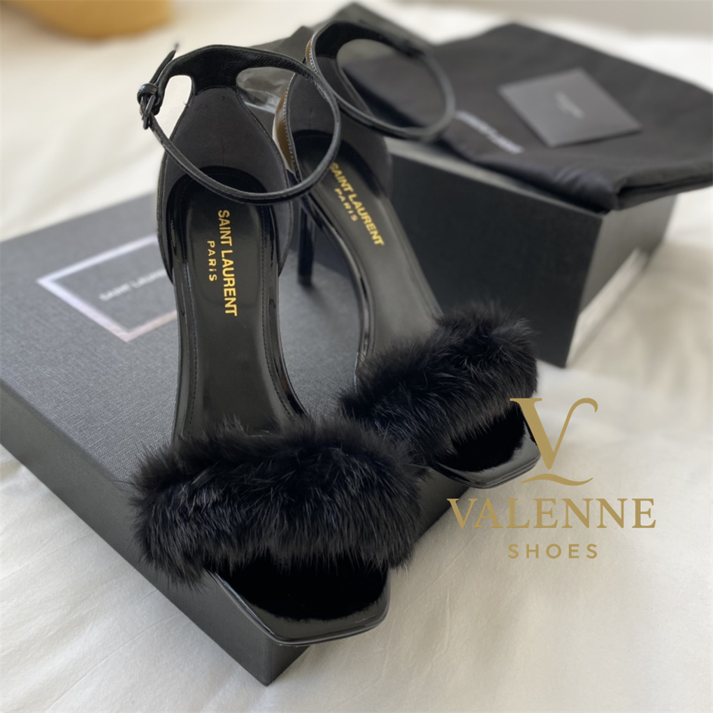 YSL Yves Saint Laurent Mink Fur Strappy high heels