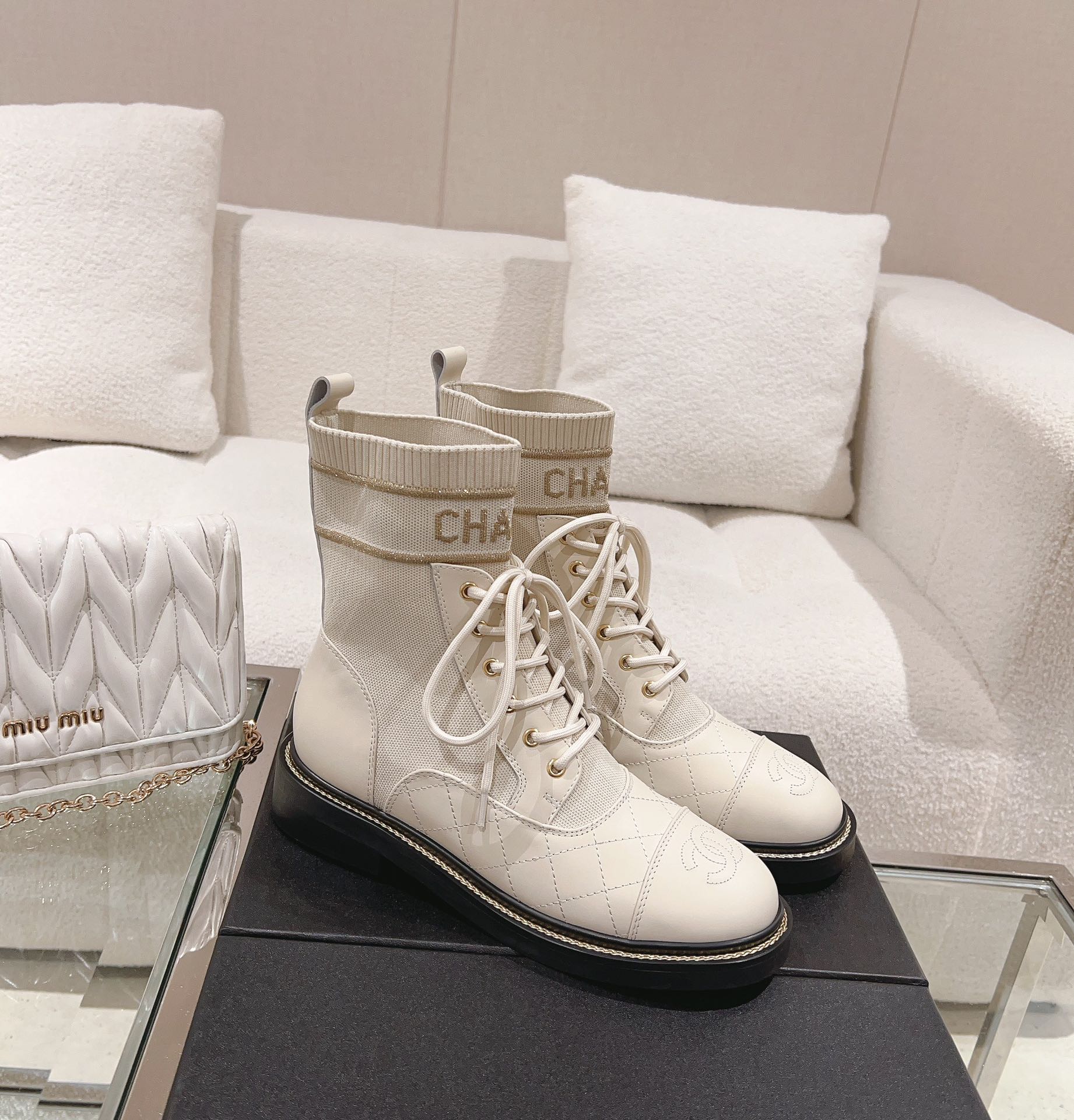 Cha Knitted lace-up booties