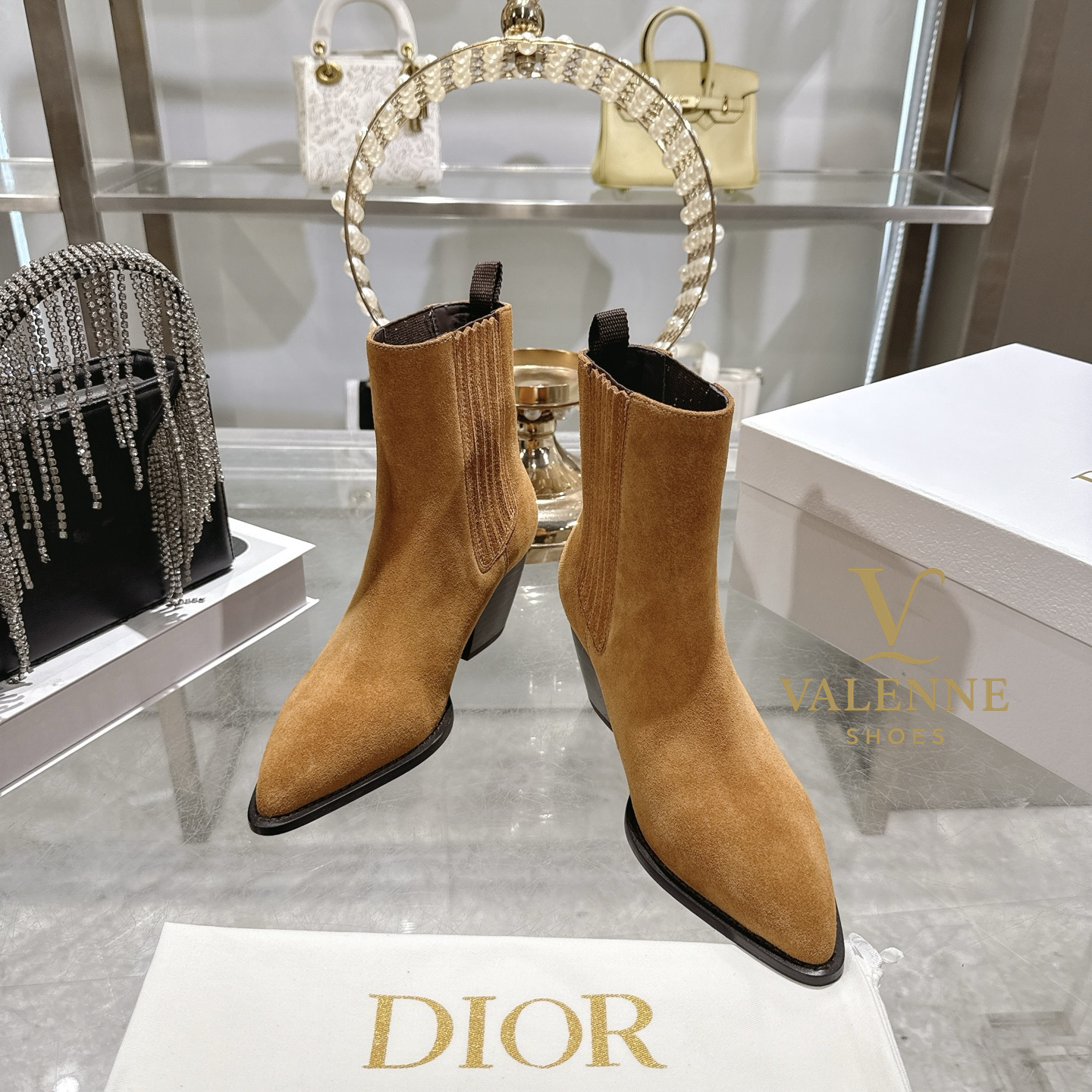 Dior Chunky Heel Square Toe Ankle Boots