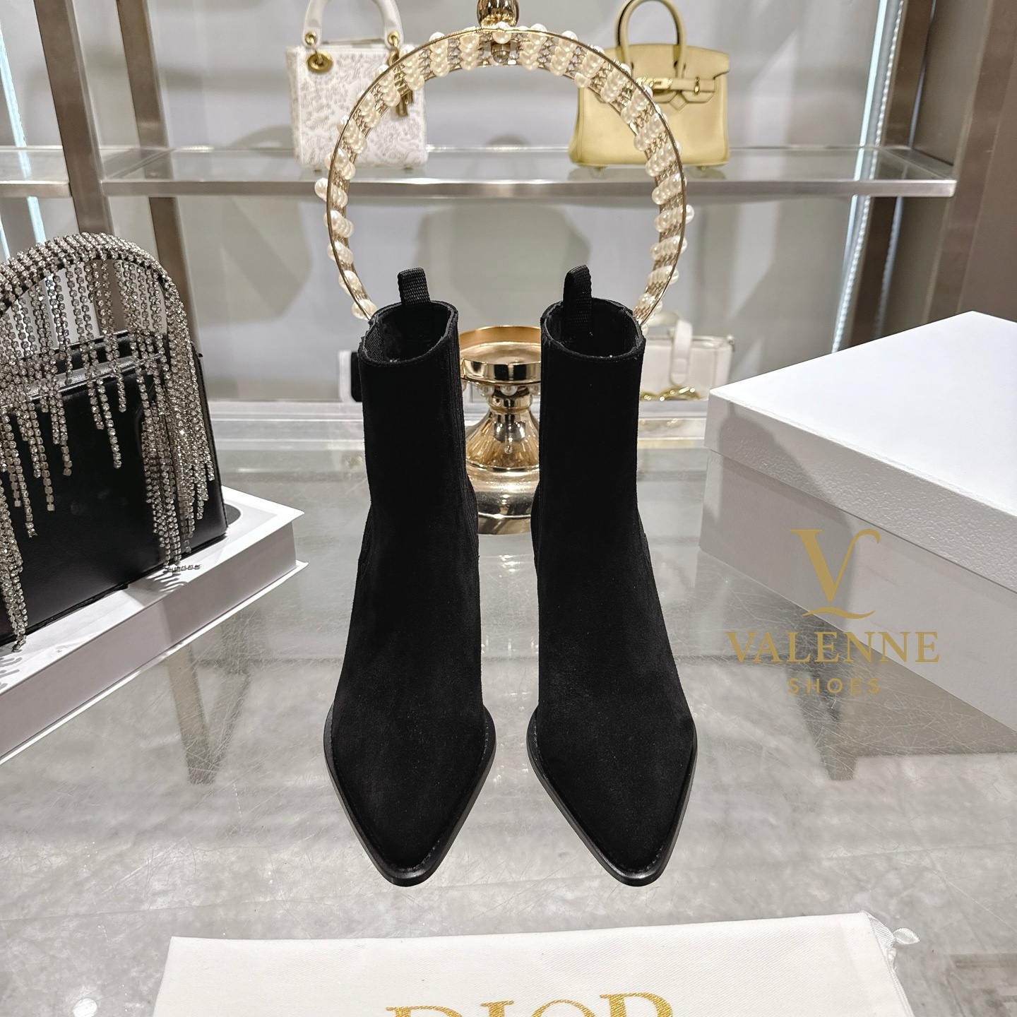 Dior Chunky Heel Square Toe Ankle Boots