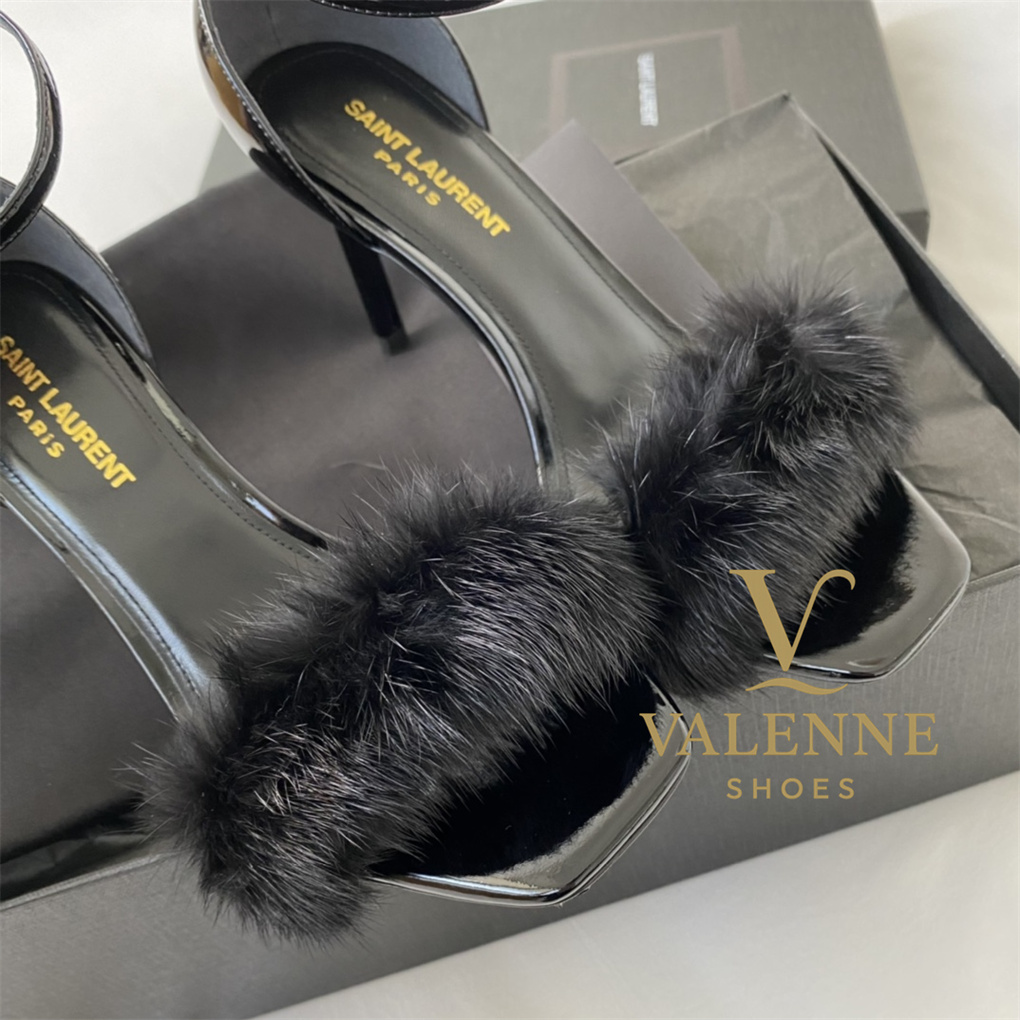 YSL Yves Saint Laurent Mink Fur Strappy high heels