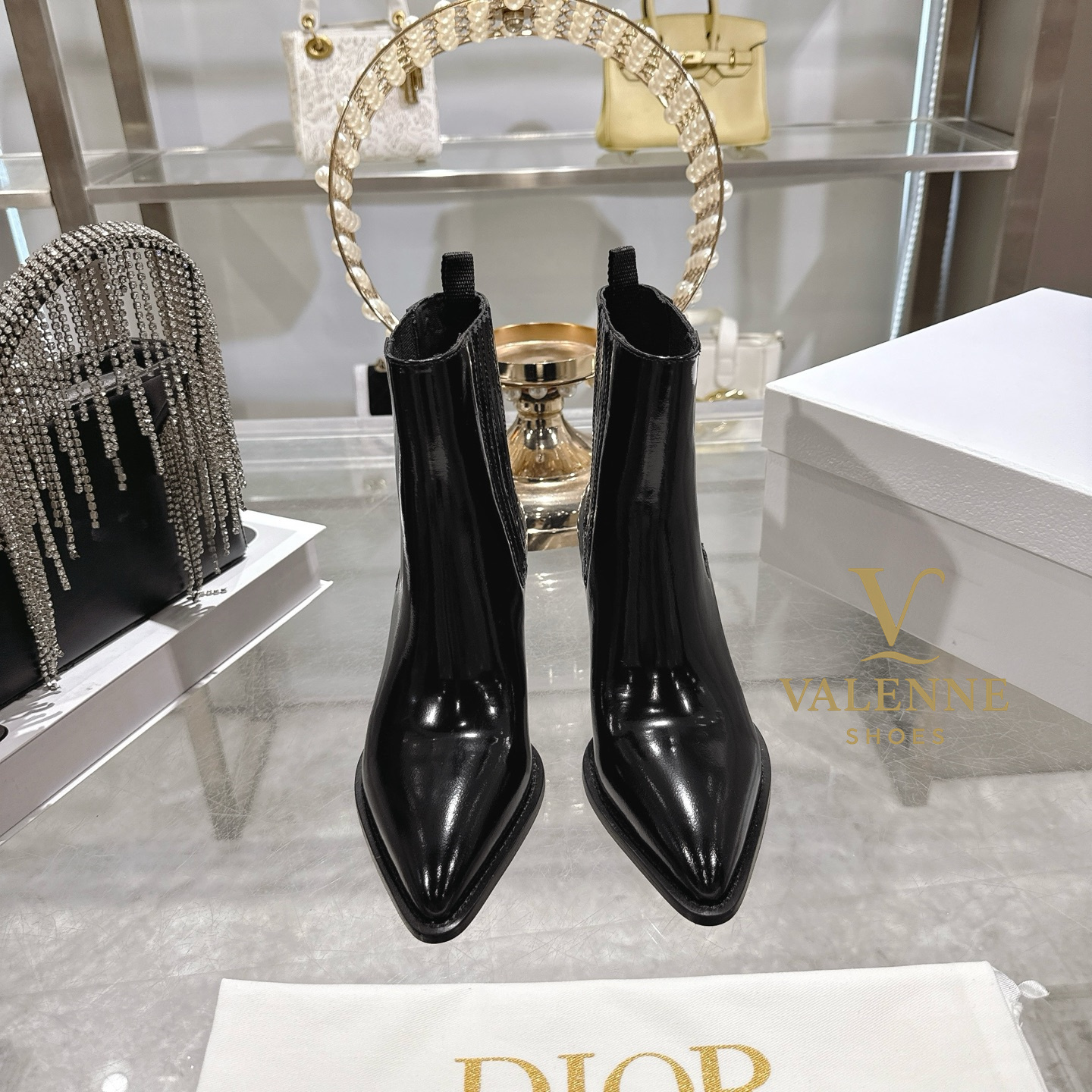 Dior Chunky Heel Square Toe Ankle Boots