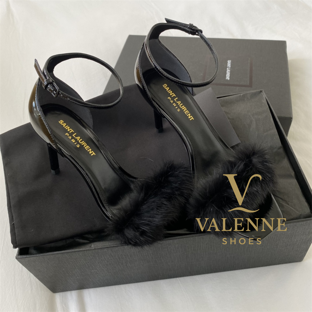 YSL Yves Saint Laurent Mink Fur Strappy high heels