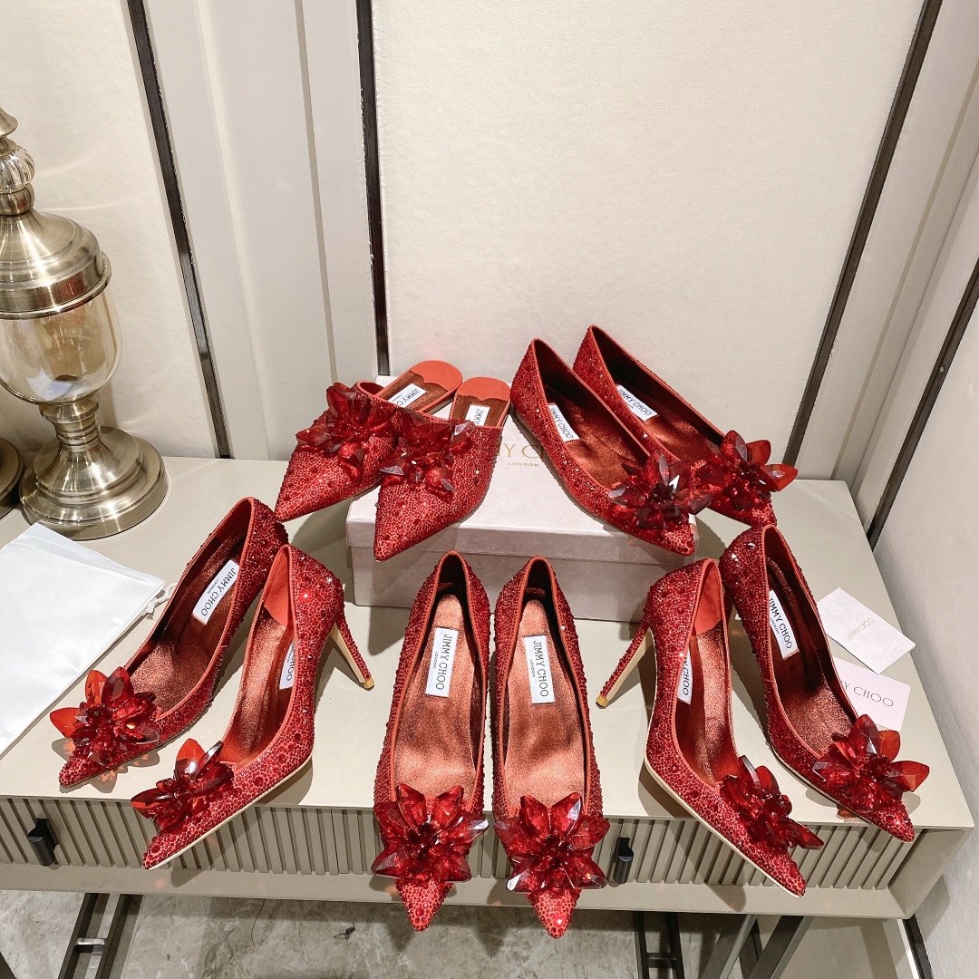 Jimmy Choo Alia Suede crystal high heels red