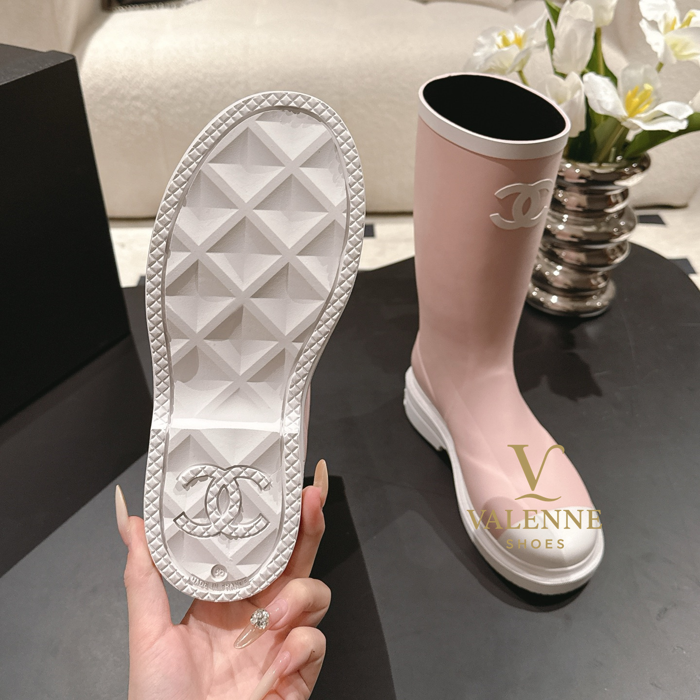 Cha Pink and white Rain Boots