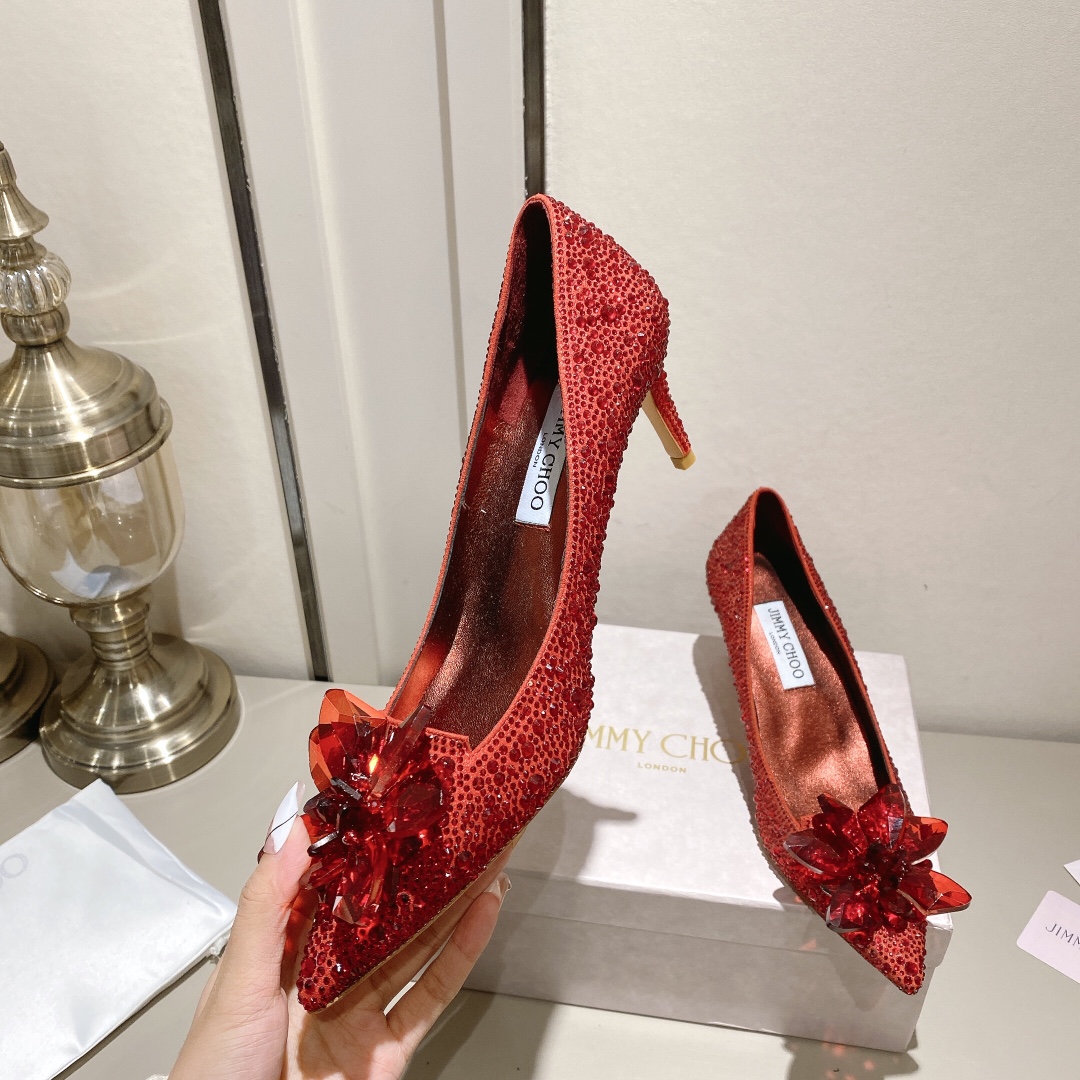 Jimmy Choo Alia Suede crystal high heels red