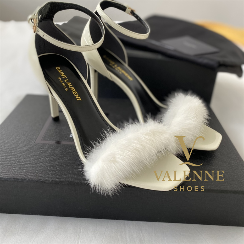 YSL Yves Saint Laurent Mink Fur Strappy high heels