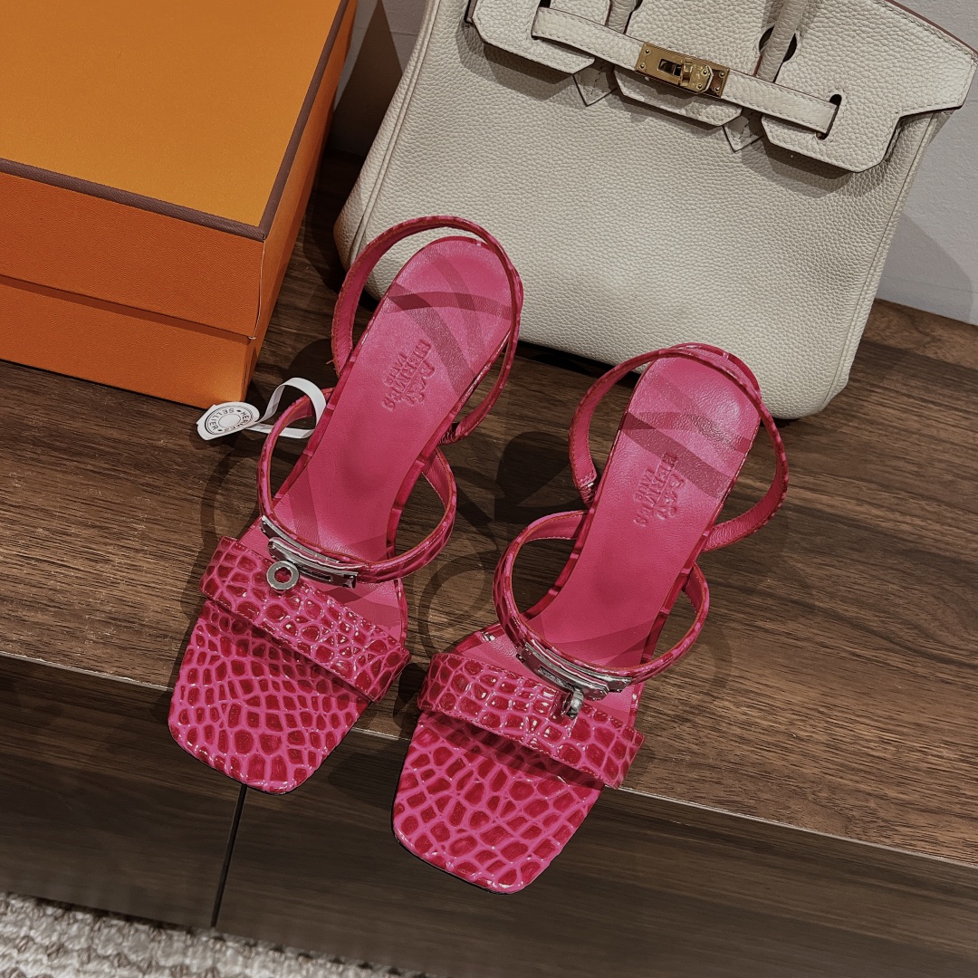 Hermes High heeled sandals（Imprint crocodile pattern）