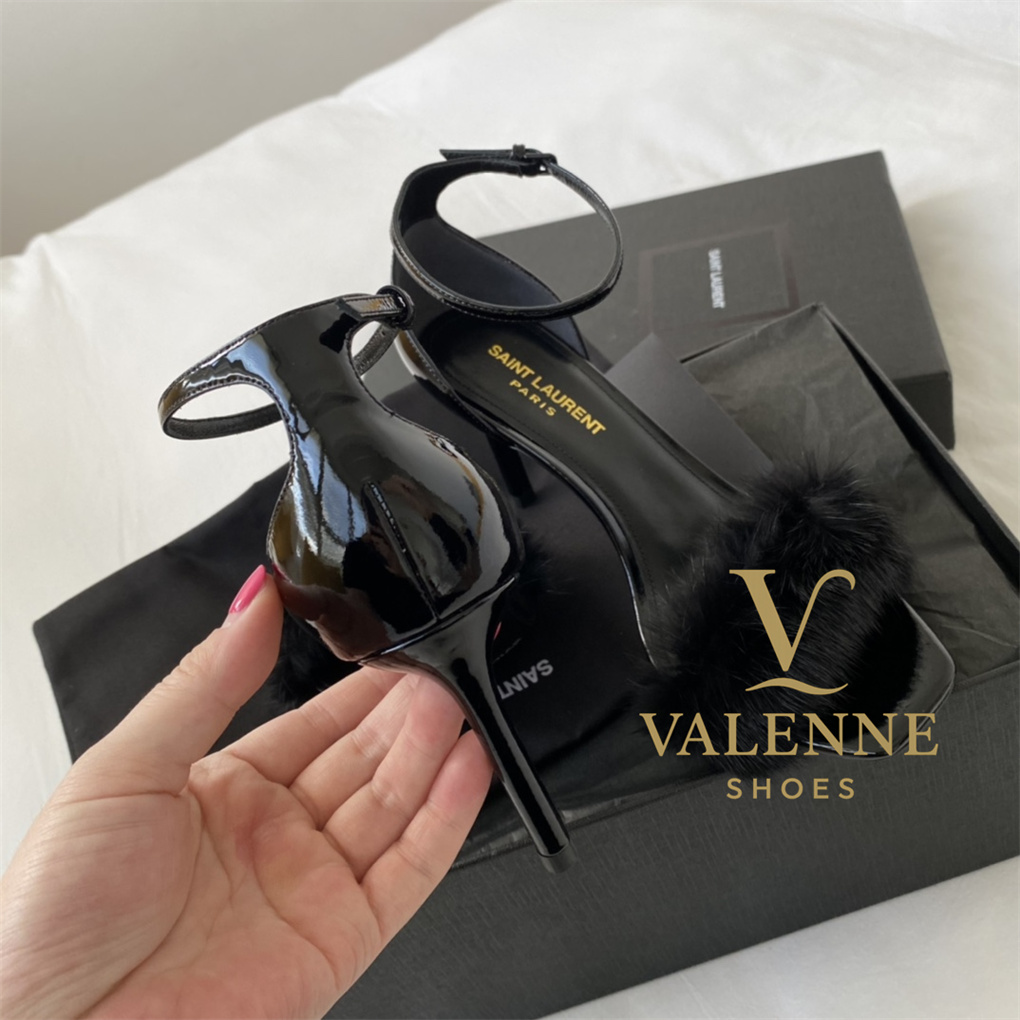 YSL Yves Saint Laurent Mink Fur Strappy high heels
