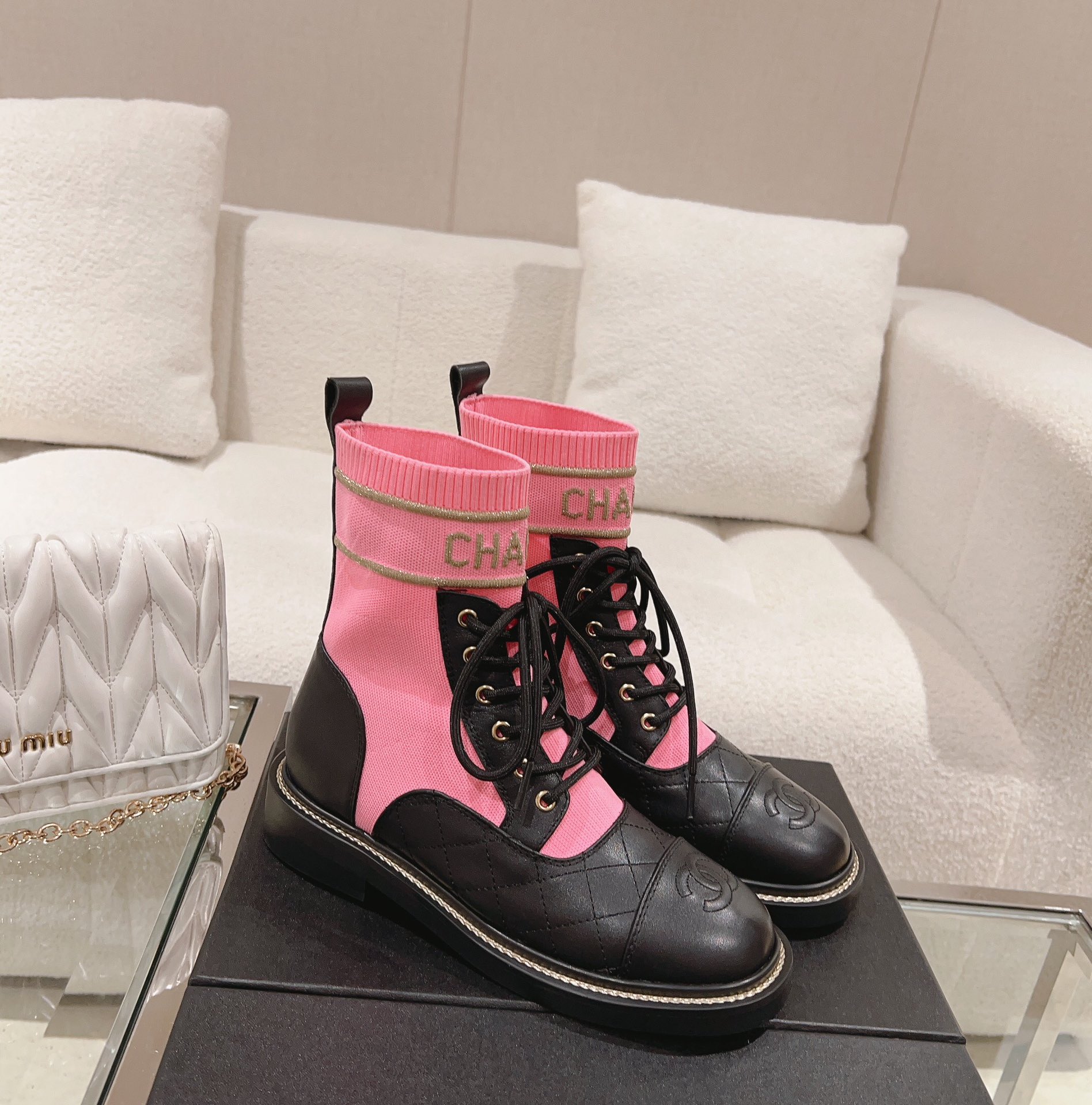 Cha Knitted lace-up booties