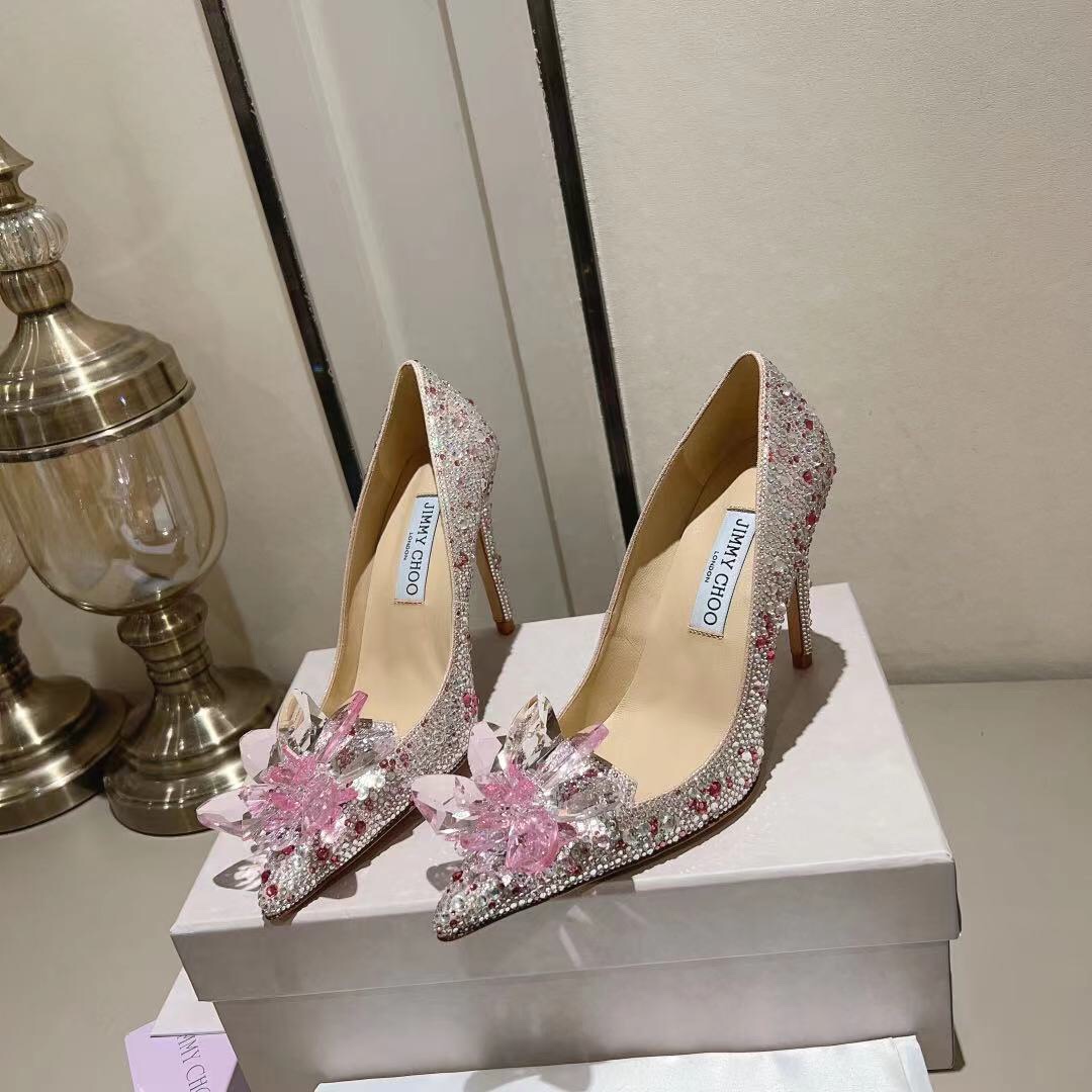 Jimmy Choo Alia Suede crystal high heels rose pink