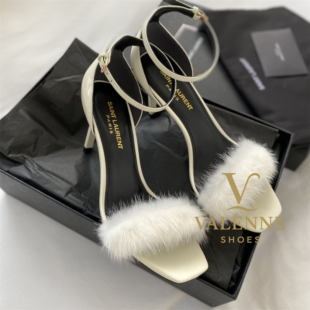YSL Yves Saint Laurent Mink Fur Strappy high heels