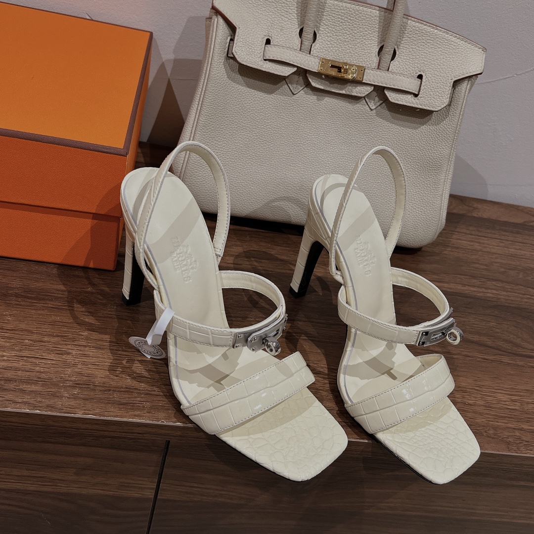 Hermes High heeled sandals（Imprint crocodile pattern）