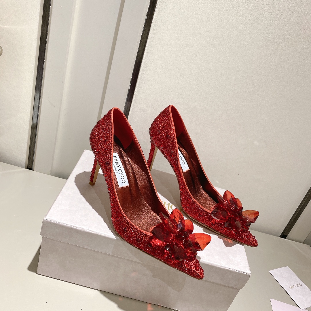 Jimmy Choo Alia Suede crystal high heels red