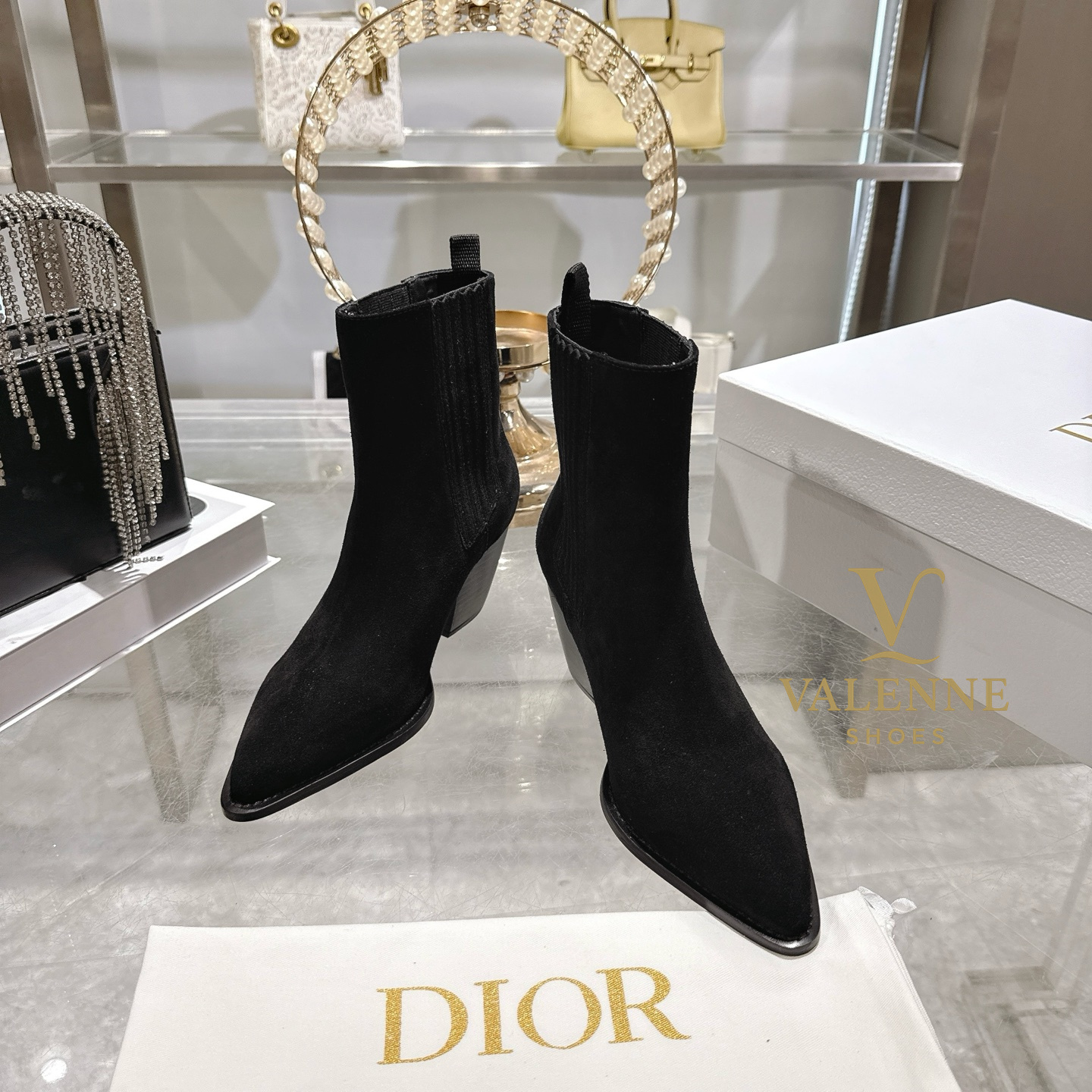 Dior Chunky Heel Square Toe Ankle Boots
