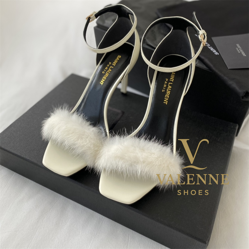 YSL Yves Saint Laurent Mink Fur Strappy high heels