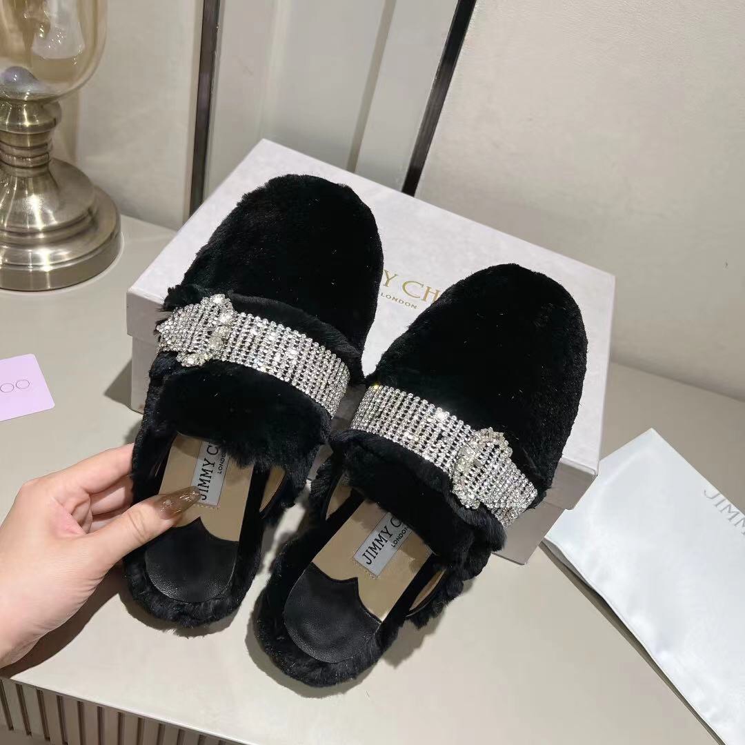 Jimmy Choo Rabbit hair slippers