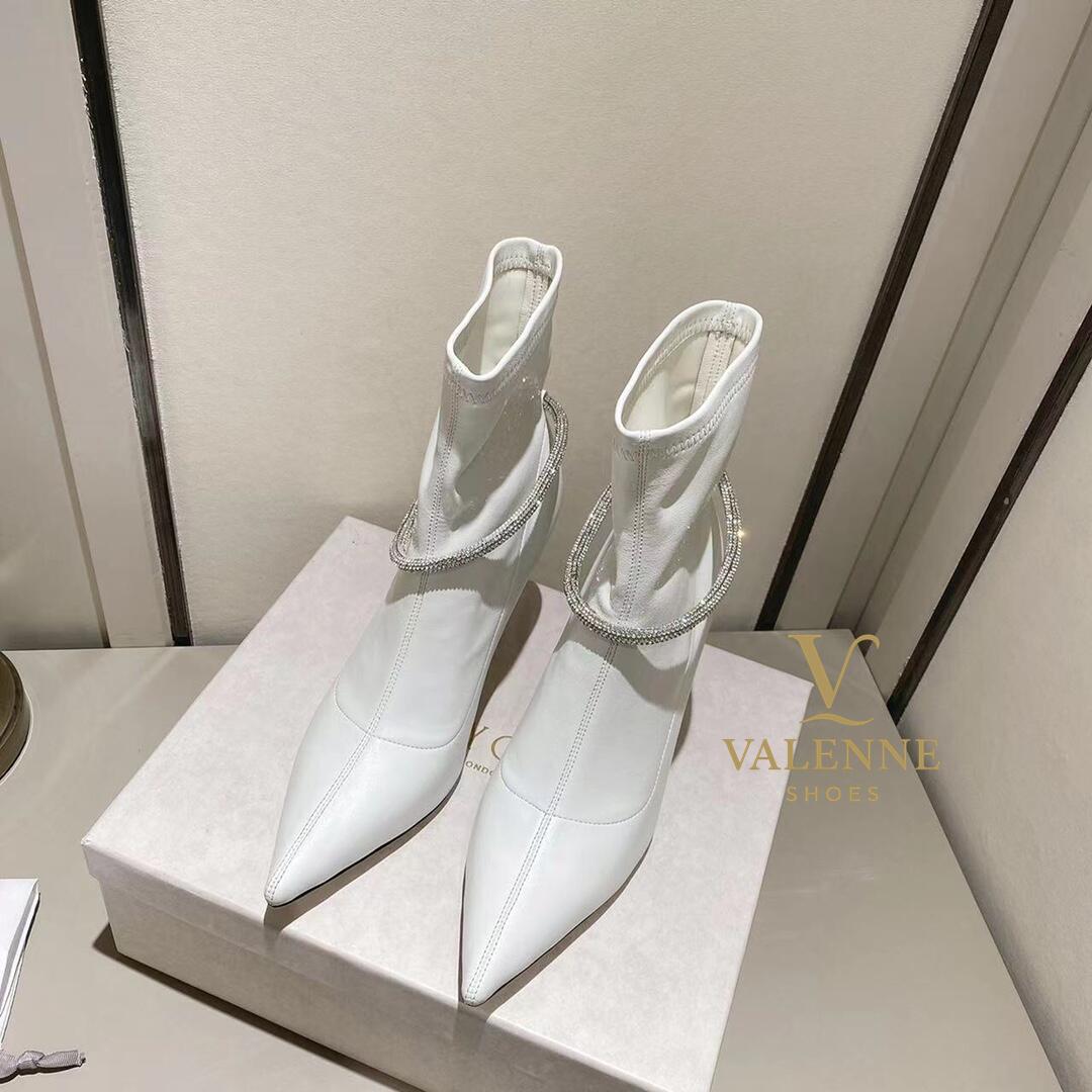 Jimmy Choo White Pointed-Toe Stretch Ankle Boots