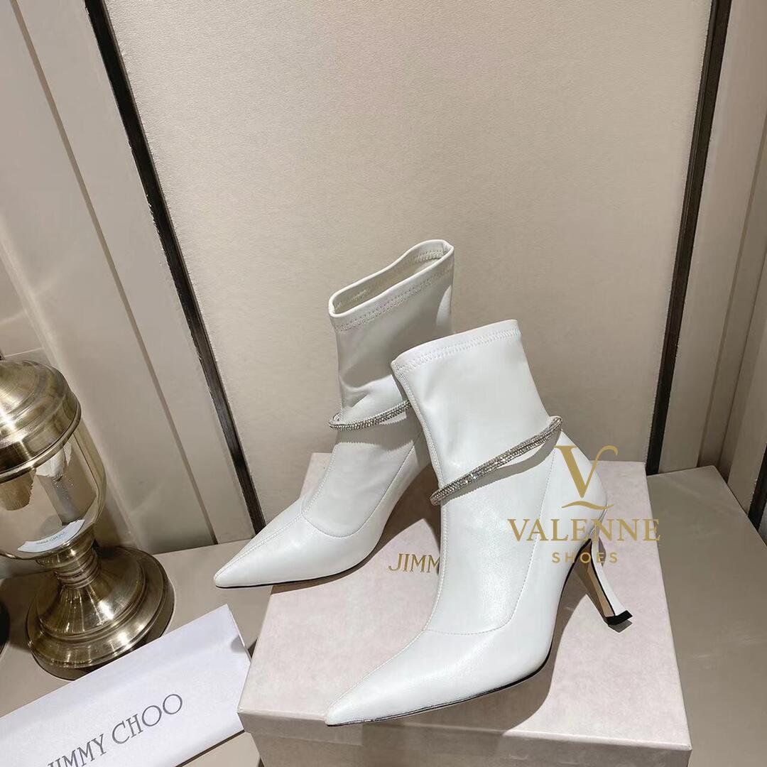 Jimmy Choo White Pointed-Toe Stretch Ankle Boots
