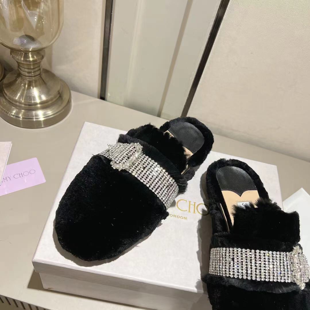 Jimmy Choo Rabbit hair slippers