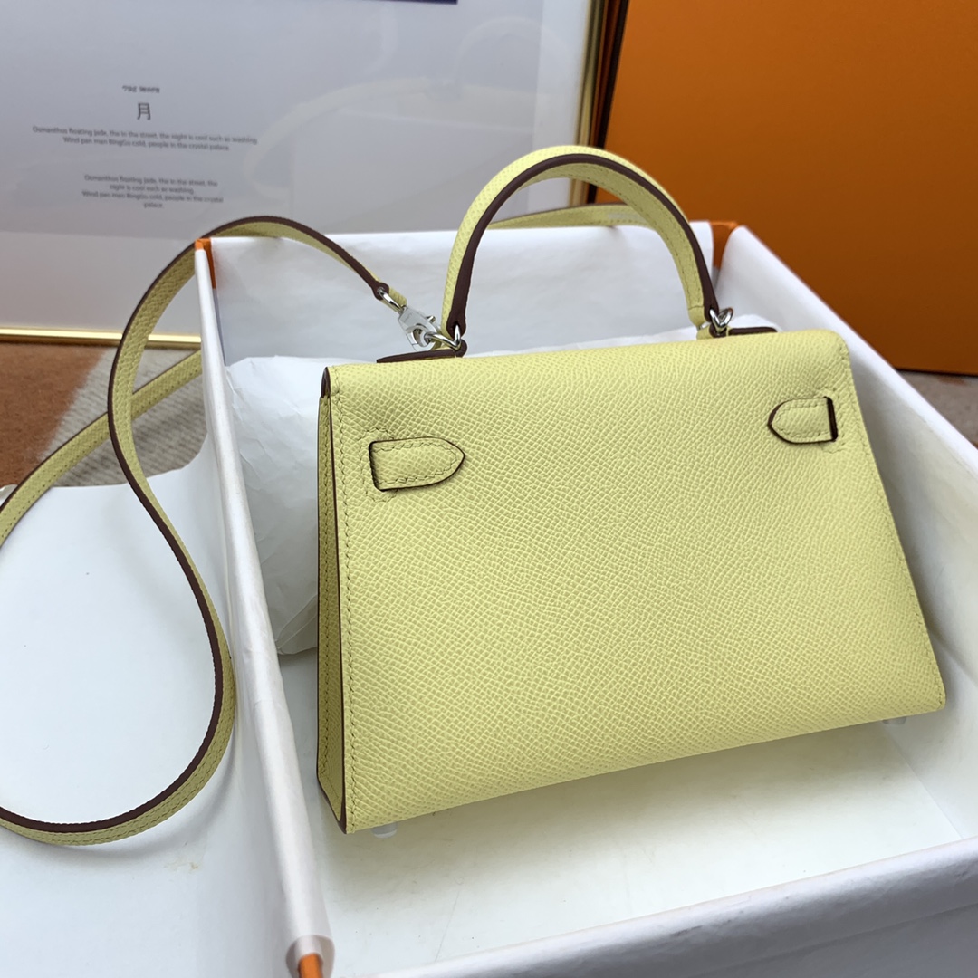 Hermes Mini Kelly #1Z Jaune poussin Epsom