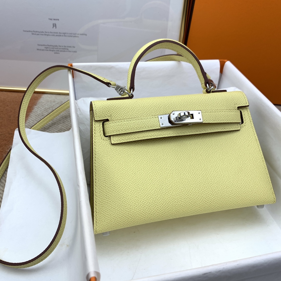 Hermes Mini Kelly #1Z Jaune poussin Epsom